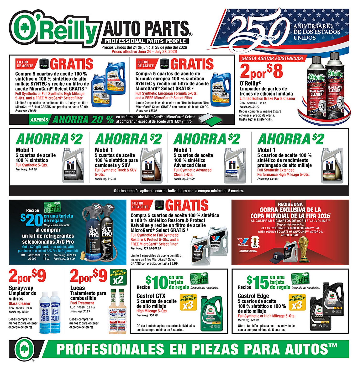 Página 2 del Shopper de O'Reilly. Válido del 24/06/2026 al 28/07/2026